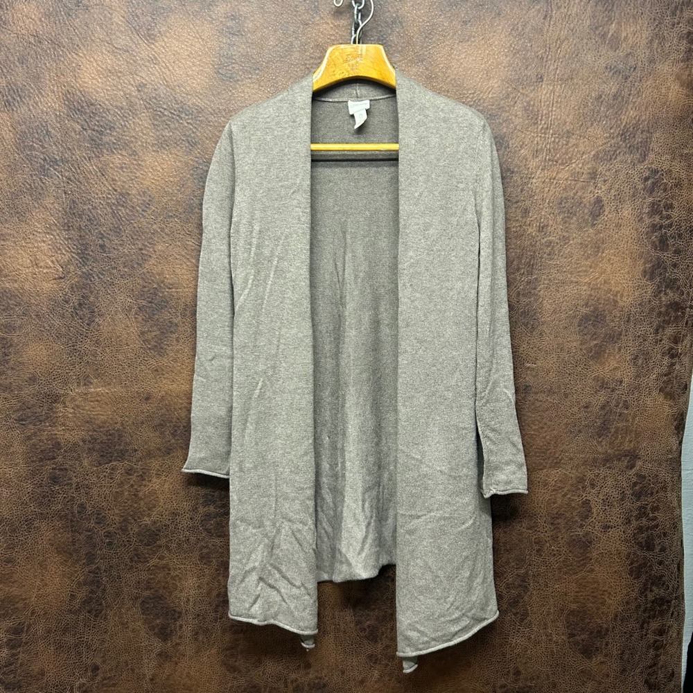 Chico's 0 (size Small) Open Mid Length Neutral Camel Taupe Cardigan Work Casual